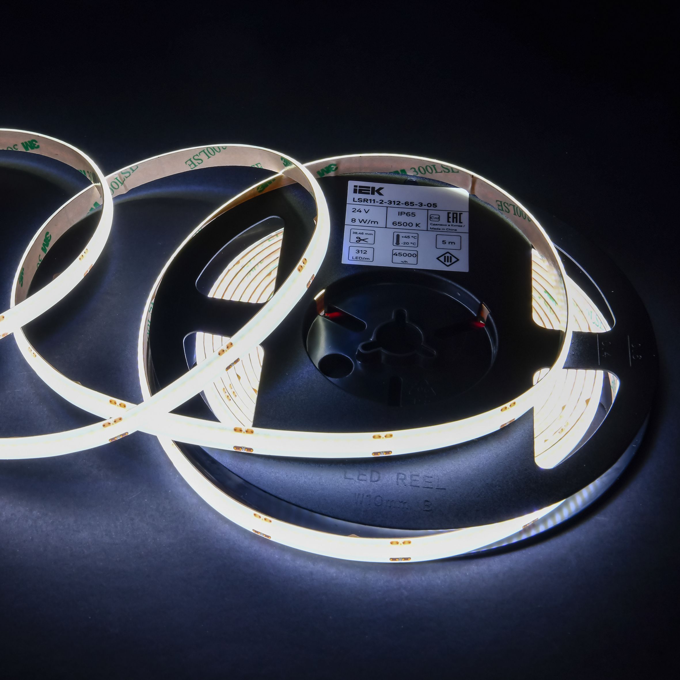 Лента светодиодная 5м COB 312LED/м 8Вт/м IP65 ширина 8мм 24В холодный белый IEK — фото