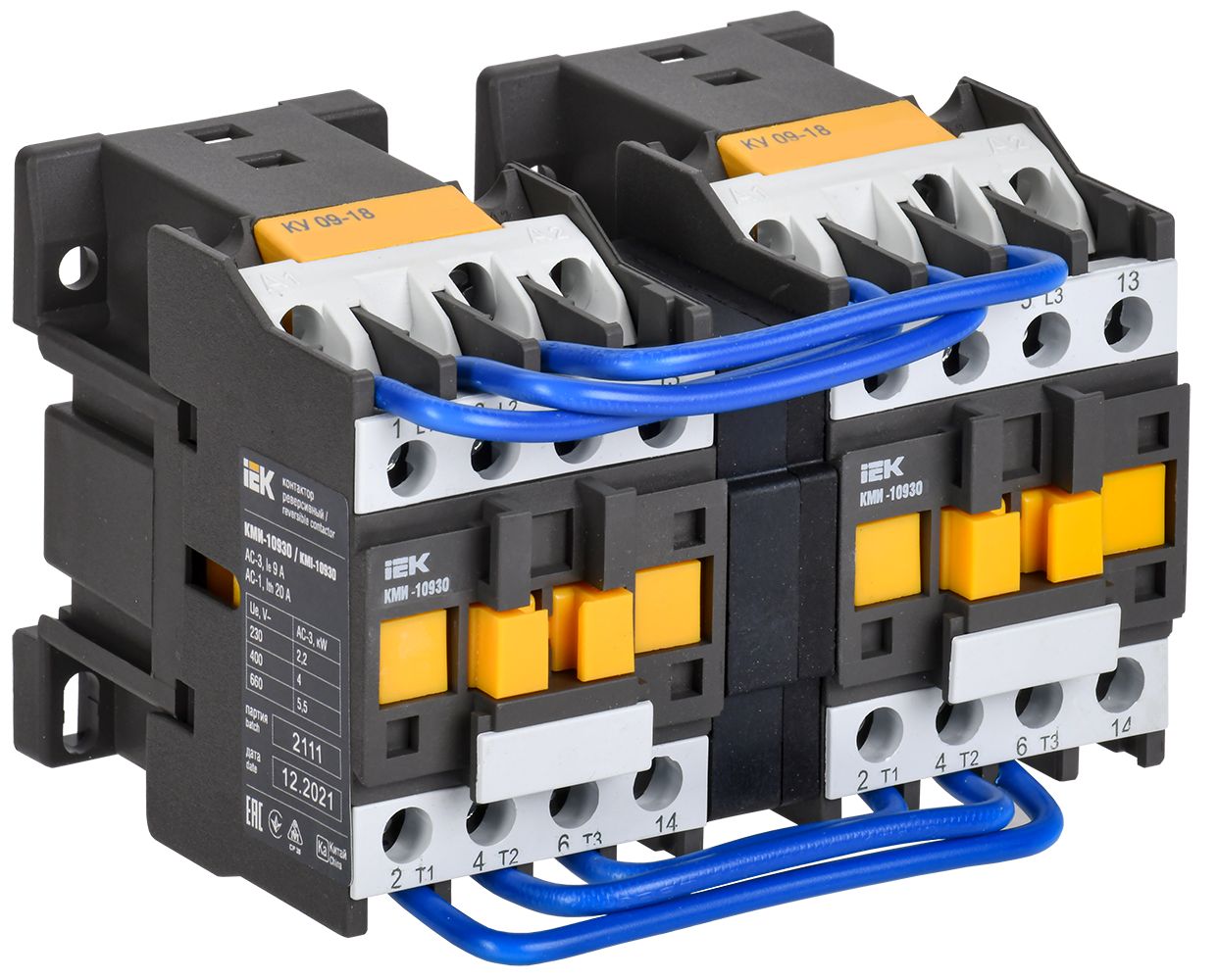 Контактор КМИ-10930 реверс 9А 400В/АС3 2NO IEK