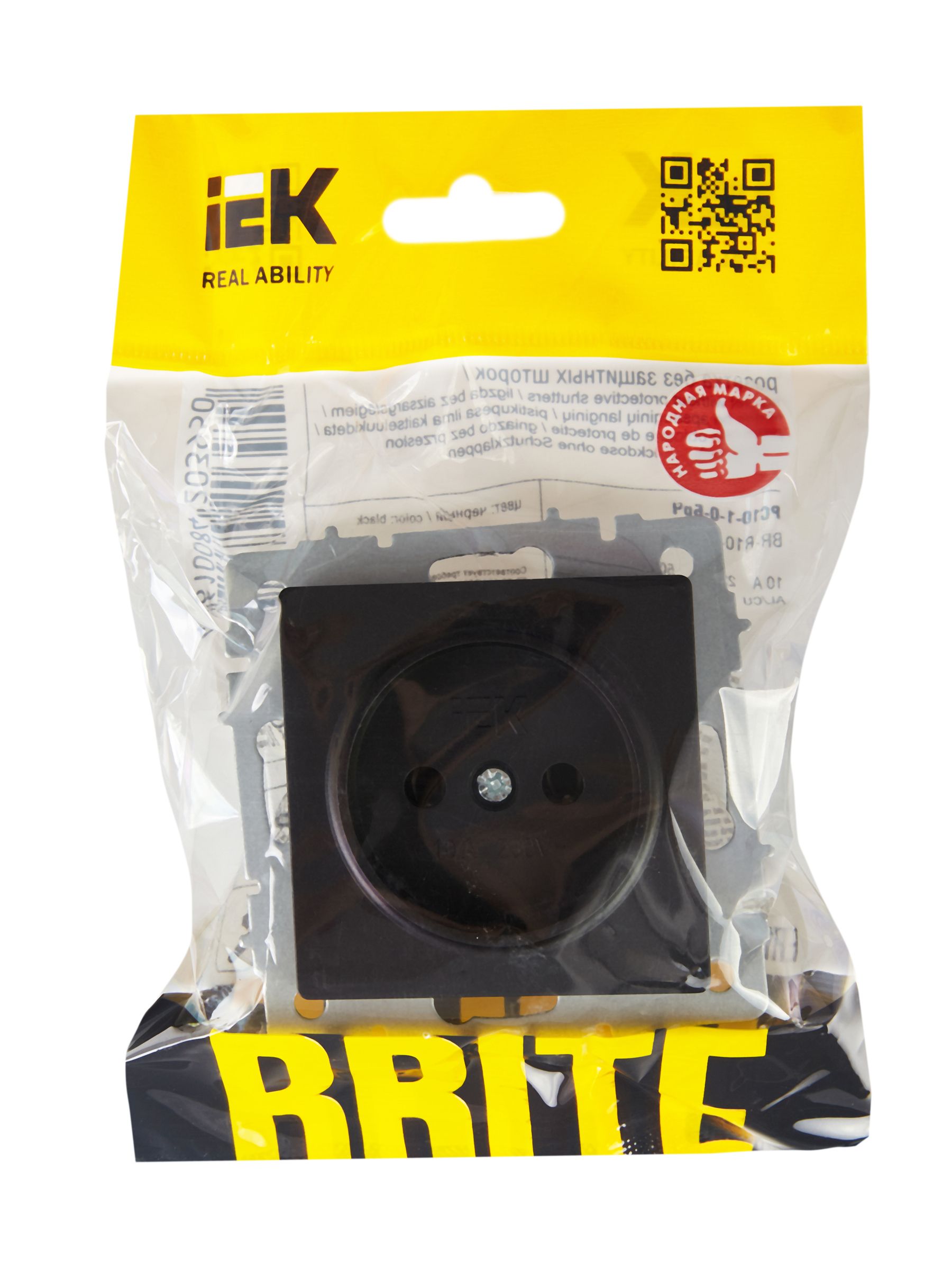 BRITE Розетка 1-местная без заземления без защитных шторок 10А РС10-1-0-БрЧ черный IEK — фото