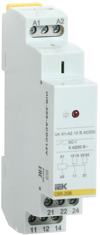 Реле промежуточное модульное OIR 2 контакта 8А 12В AC/DC IEK