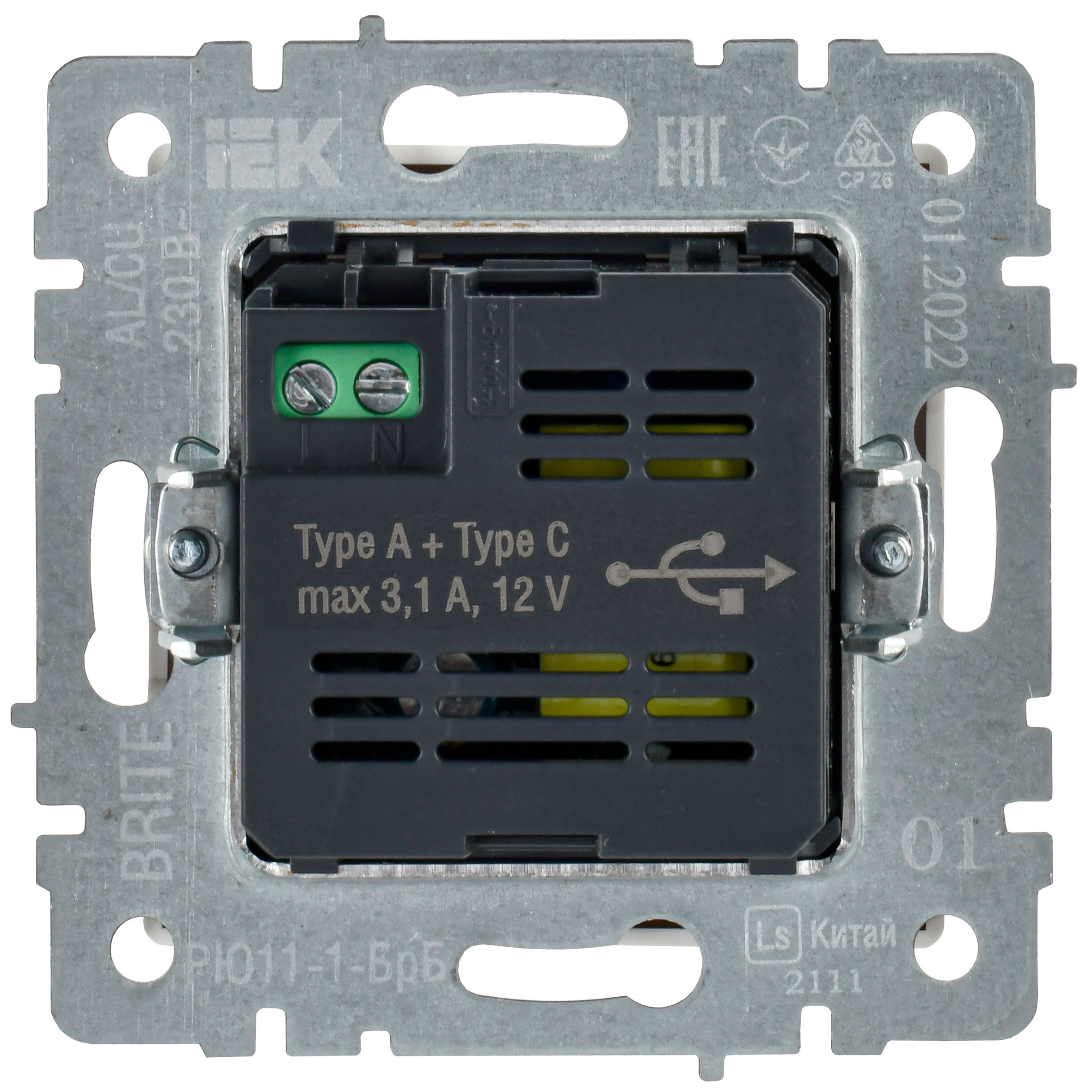 BRITE Розетка USB A+C 18Вт РЮ11-1-БрБ белый IEK — фото