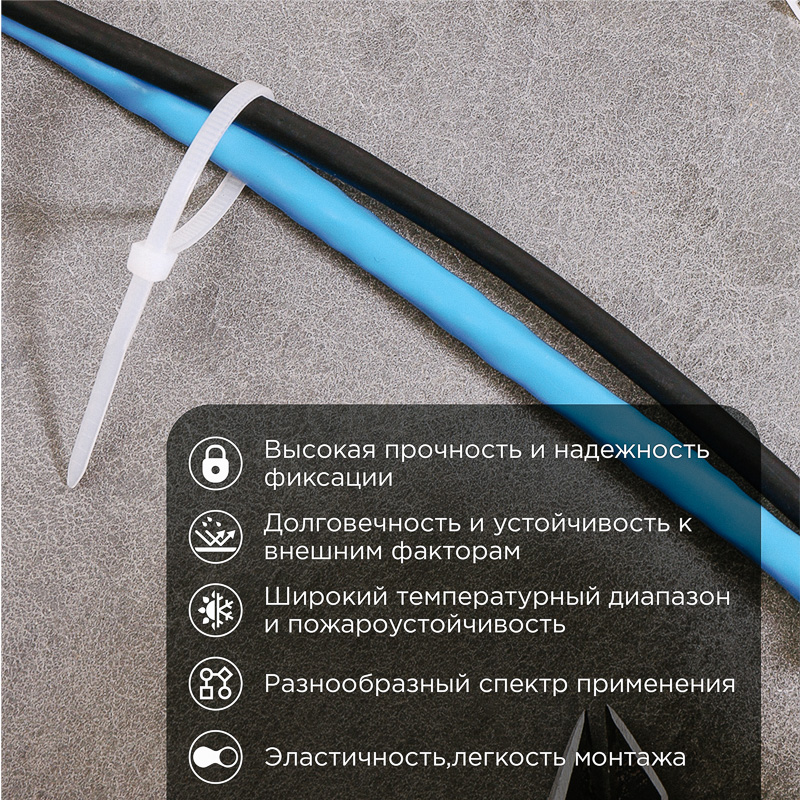 Стяжка нейлоновая многоразовая 100x2,5мм, белая (100 шт/уп) REXANT — фото
