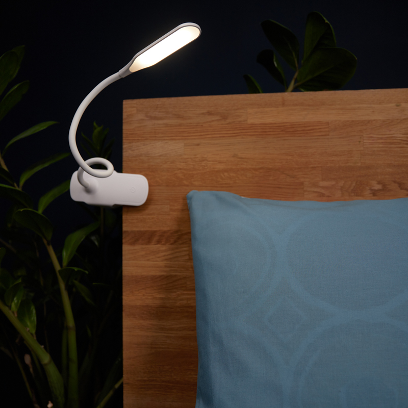 Светильник настольный Click 4Вт, LED, 4000К, диммируемый 3 ступени, заряжаемый, на прищепке, белый REXANT — фото