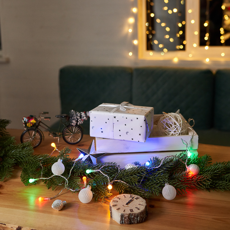 Гирлянда светодиодная Шарики 1,5 м, 10 LED, прозрачный ПВХ, цвет свечения мультиколор, 2 х АА (батарейки не в комплекте) NEON-NIGHT — фото
