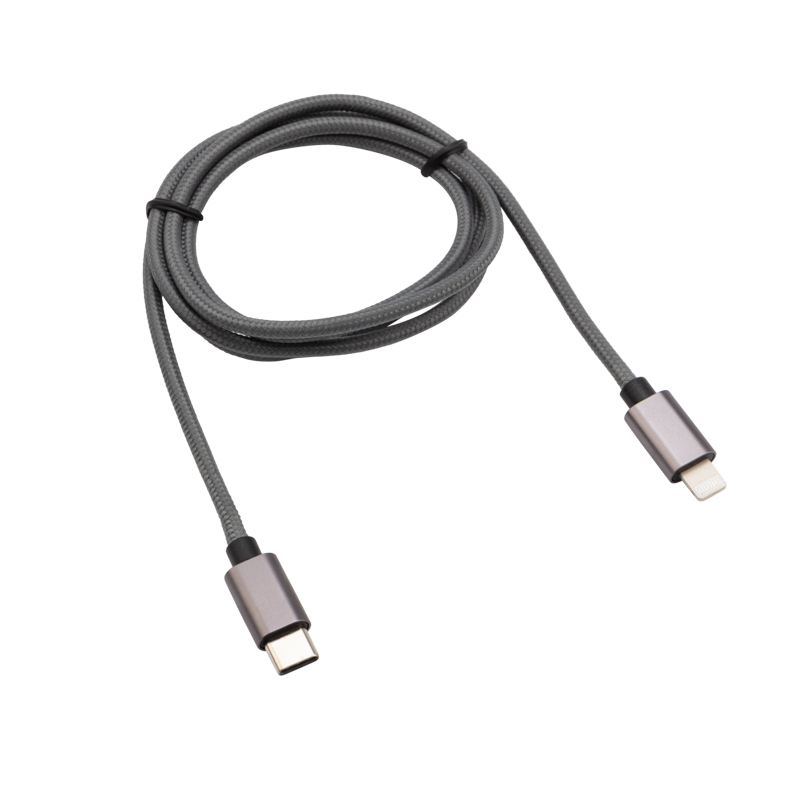 Кабель Type-C – Lightning, 2,4A 1м, в нейлоновой графитовой оплетке, Power Delivery REXANT — фото