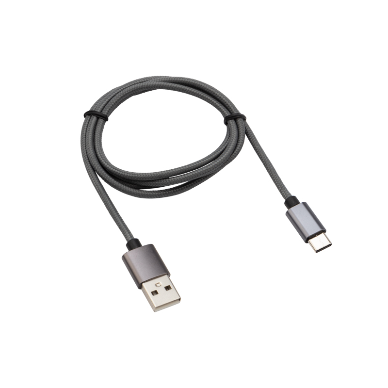 Кабель USB-A – Type-C, 3A, 1м, в темно-серой нейлоновой оплетке REXANT — фото