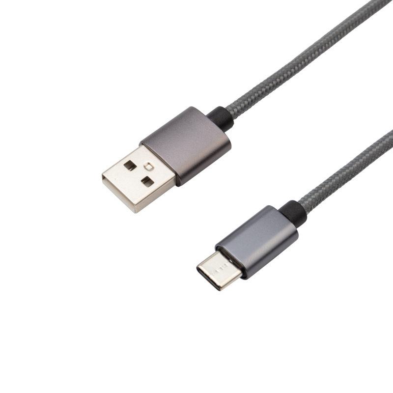 Кабель USB-A – Type-C, 3A, 1м, в темно-серой нейлоновой оплетке REXANT — фото
