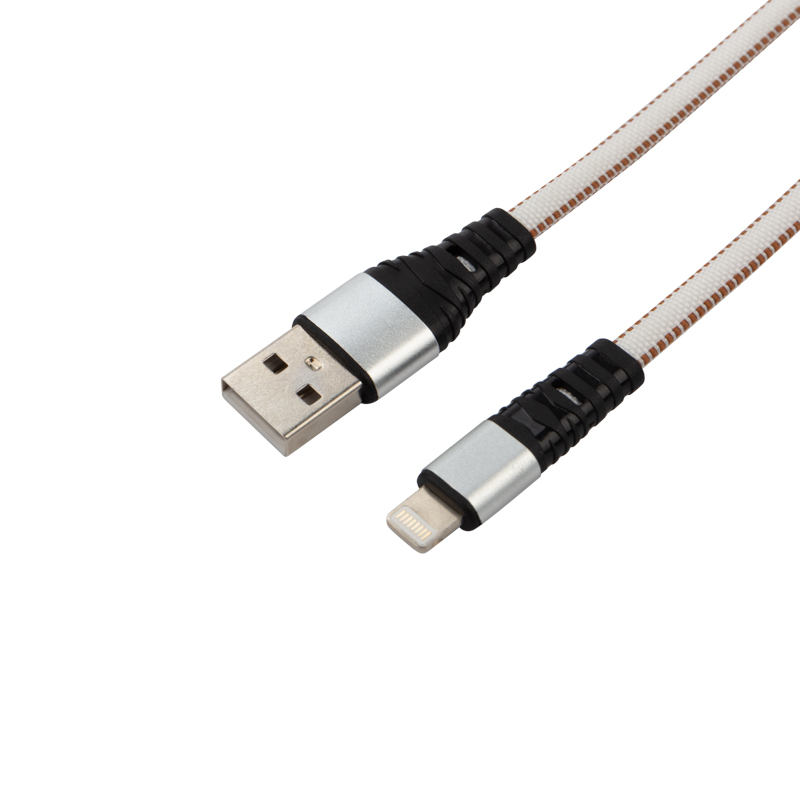 Кабель USB-A – Lightning, 2,4A, 1м, в белой нейлоновой оплетке, плоский REXANT — фото