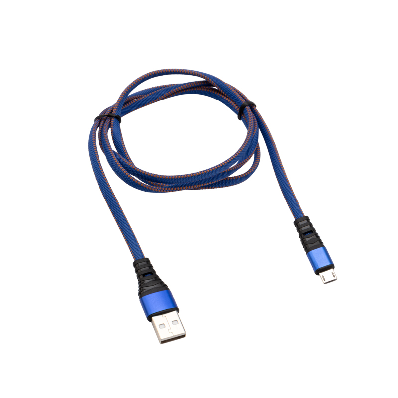 Кабель USB-A – micro USB, 2А, 1м, в джинсовой тканевой оплетке, плоский REXANT — фото