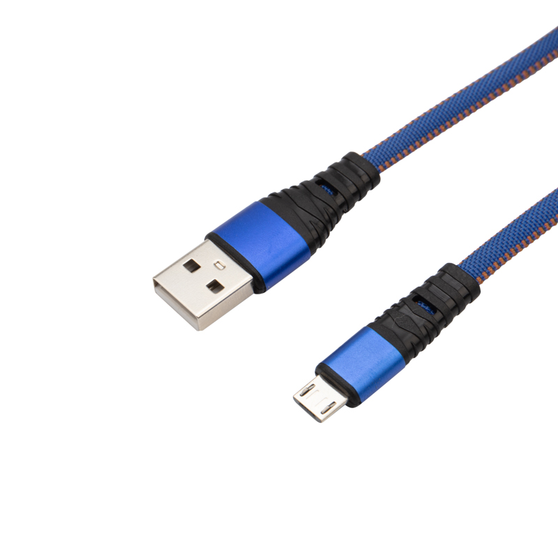Кабель USB-A – micro USB, 2А, 1м, в джинсовой тканевой оплетке, плоский REXANT — фото