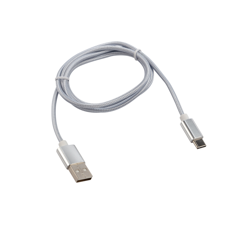 Кабель USB-A – Type-C, 2,4A, 1м, в серебрянной нейлоновой оплетке REXANT — фото