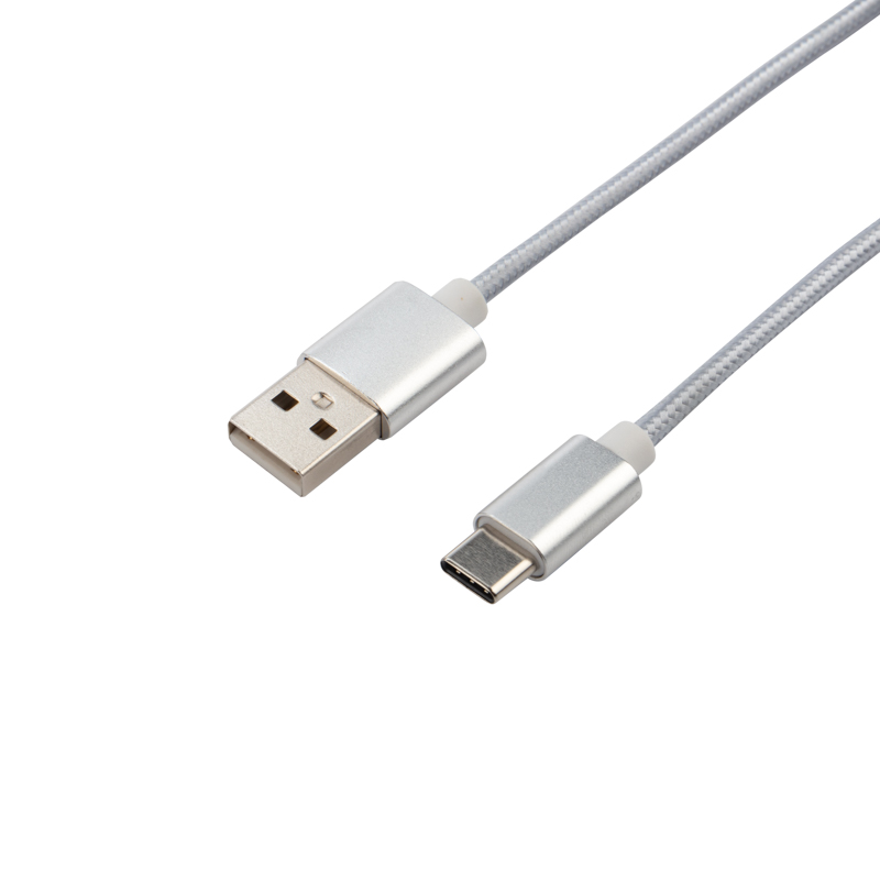Кабель USB-A – Type-C, 2,4A, 1м, в серебрянной нейлоновой оплетке REXANT — фото