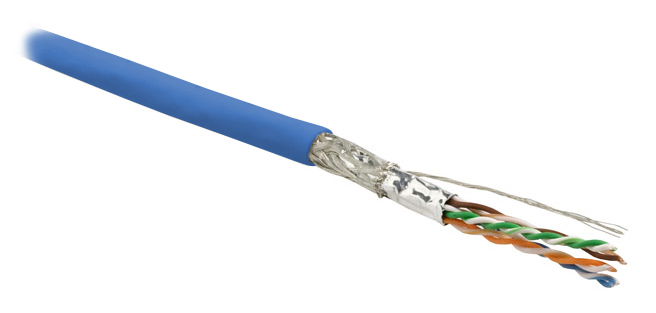 Hyperline SFUTP4-C6-P26-IN-LSZH-BL-305 (305 м) Кабель витая пара, экранированный SF/UTP, общий экран оплетка и фольга, категория 6, 4 пары 26 AWG, 4х2х0,48 мм, многопроволочные жилы, LSZH, нг(А)-HF, внутренний -40°C – +75°C, синий