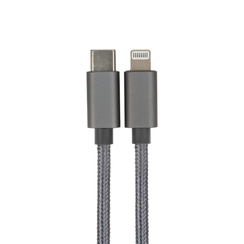 Кабель Type-C – Lightning, 3А, 1м, в нейлоновой серой оплетке, Power Delivery REXANT