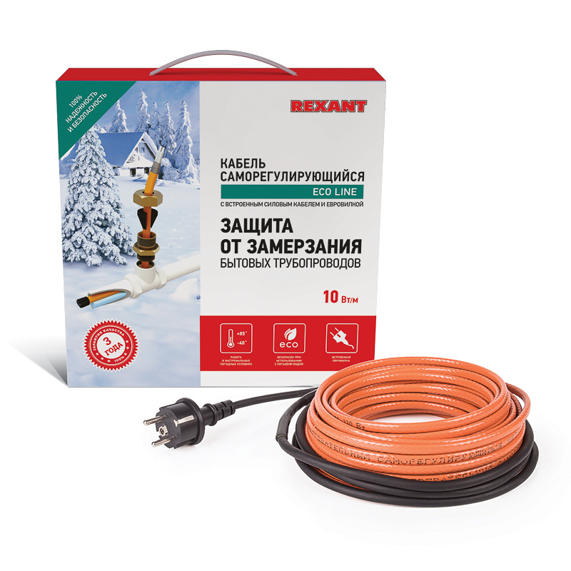 Кабель греющий саморегулирующийся пищевой модель SRP 10HTM2-CT, готовый комплект в трубу, 2м/20Вт REXANT — фото