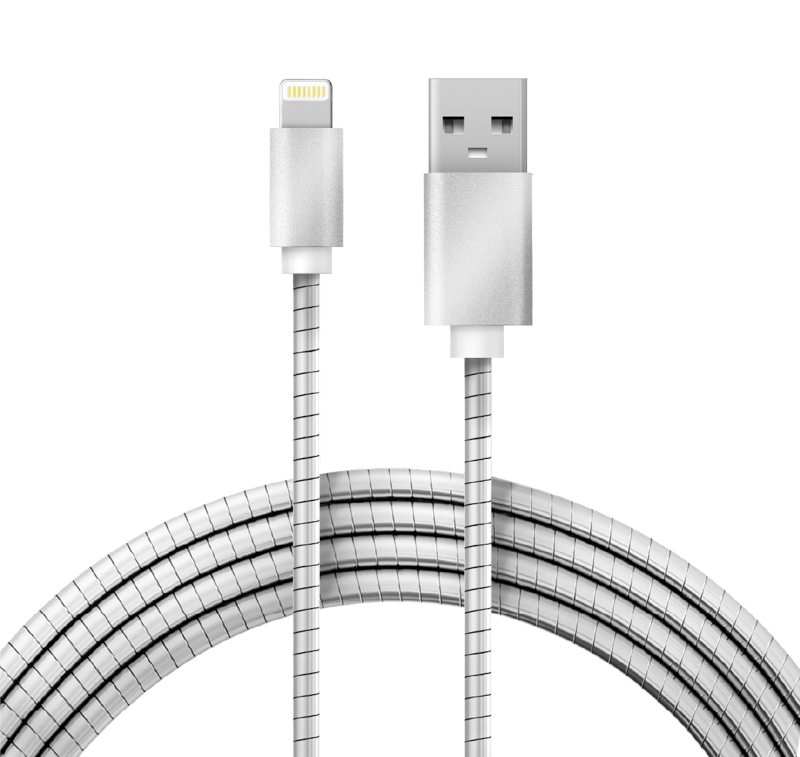 Кабель USB-A – Lightning, 2,4А, 1м, в металлической оплетке REXANT — фото