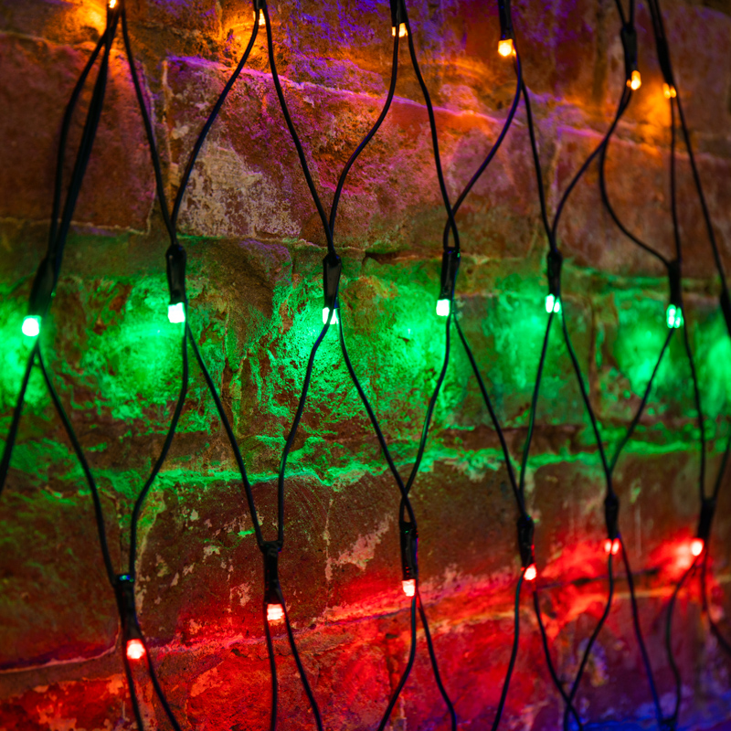 Гирлянда светодиодная Сеть треугольная 1,5х2х2м 136 LED МУЛЬТИ черный ПВХ IP65 свечение с динамикой 230В контроллер в комплекте NEON-NIGHT — фото