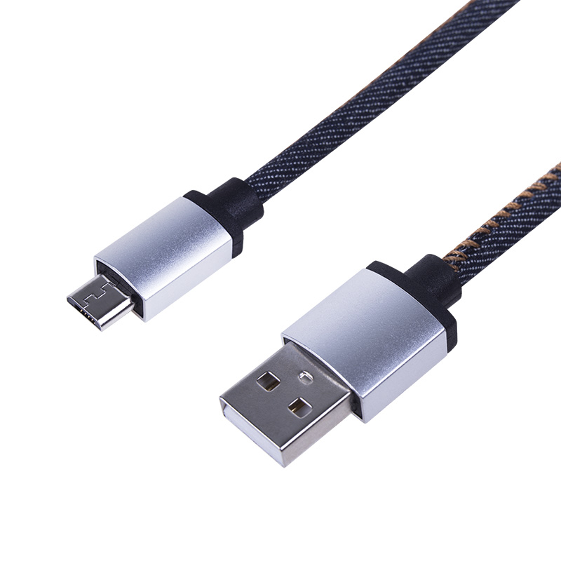 Кабель USB-A – micro USB, 2,4А, 1м, в джинсовой тканевой оплетке REXANT — фото