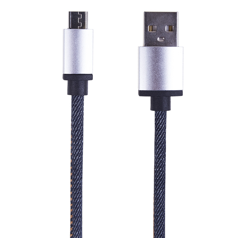 Кабель USB-A – micro USB, 2,4А, 1м, в джинсовой тканевой оплетке REXANT — фото