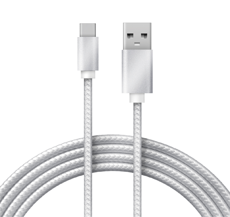 Кабель USB-A – Type-C, 2,4A, 1м, в серебрянной нейлоновой оплетке REXANT
