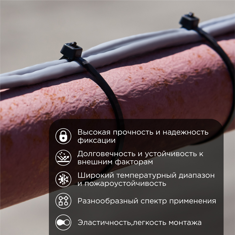 Стяжка кабельная нейлоновая 250x7,6мм, черная (100 шт/уп) REXANT — фото