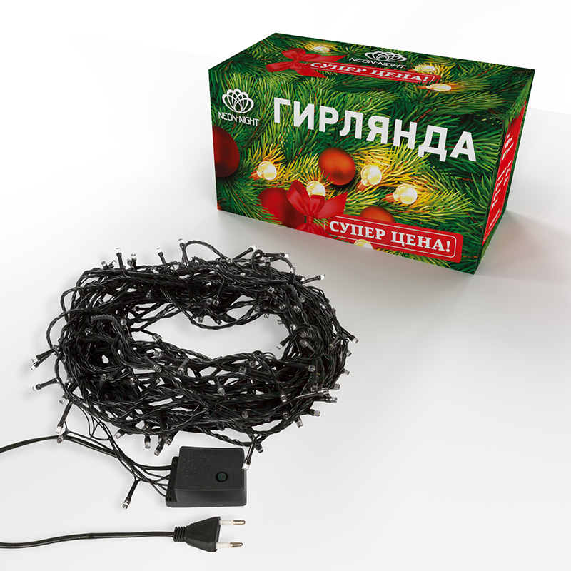 Гирлянда светодиодная универсальная 200 LED БЕЛЫЕ 20 метров, с контроллером — фото