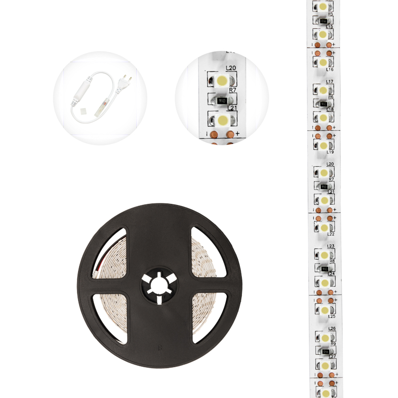 Лента светодиодная 12В, SMD2835, 9,6 Вт/м, 120 LED/м, 6500K, 8мм, 5м, IP20 LAMPER — фото