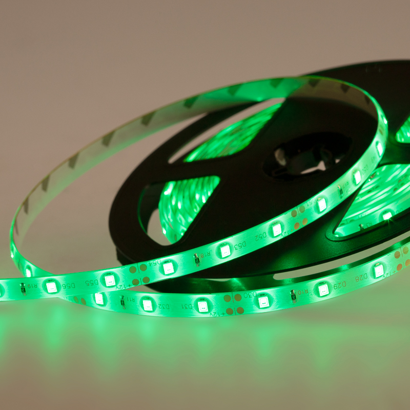 Лента светодиодная 12В, SMD2835, 4,8Вт/м, 60 LED/м, зеленый, 8мм, 5м, IP65 LAMPER — фото