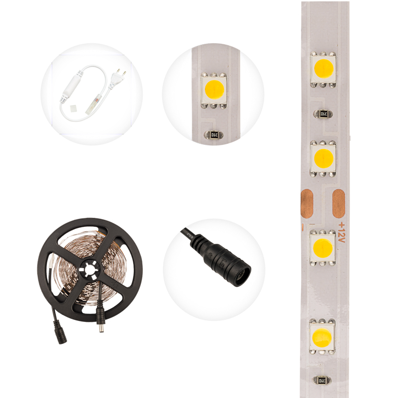 Лента светодиодная 12В, SMD5050, 14,4Вт/м, 60 LED/м, 3000K, 10мм, 5м, IP20 LAMPER — фото