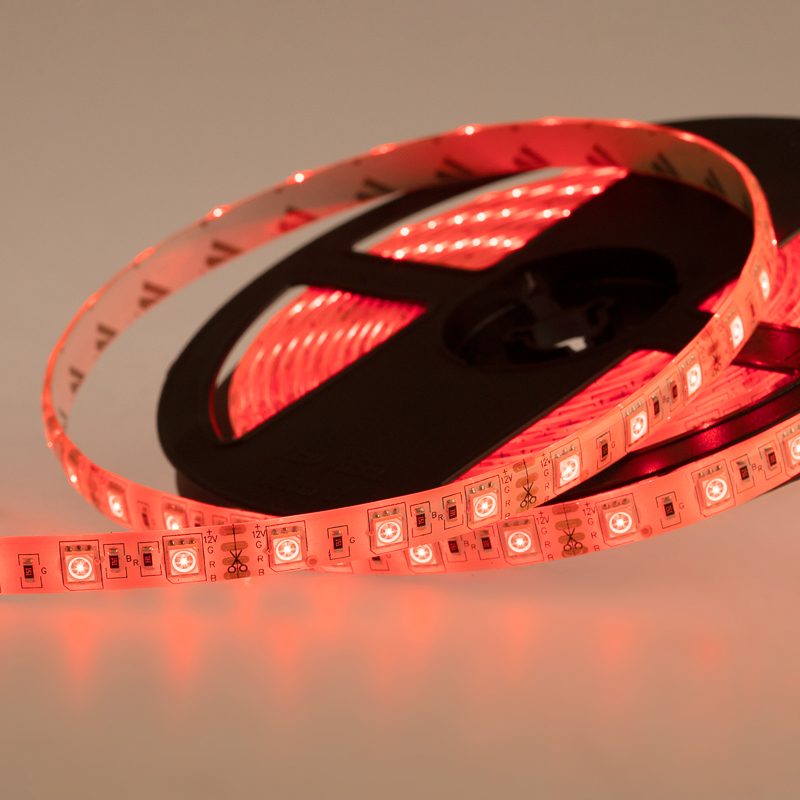 Лента светодиодная 12В, SMD5050, 14,4Вт/м, 60 LED/м, RGB, 10мм, 5м, IP65 LAMPER — фото