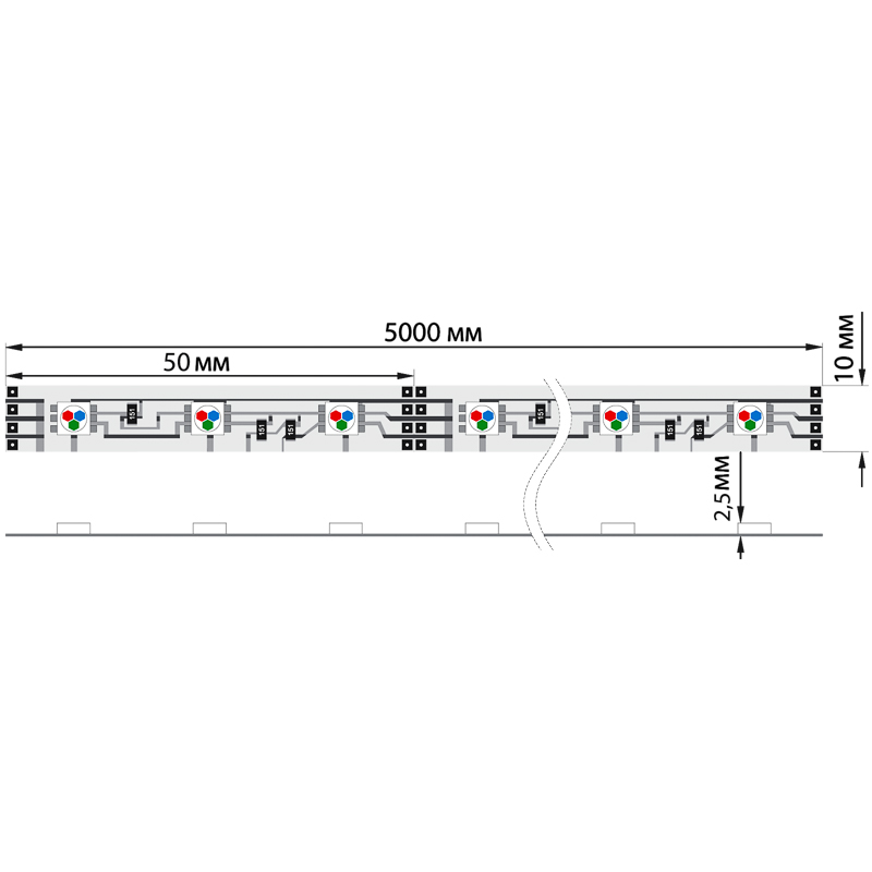 Лента светодиодная 12В, SMD5050, 14,4Вт/м, 60 LED/м, RGB, 10мм, 5м, IP65 LAMPER — фото