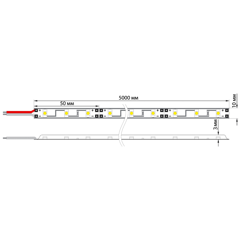 Лента светодиодная 12В, SMD5050, 14,4Вт/м, 60 LED/м, желтый, 10мм, 5м, IP65 LAMPER — фото