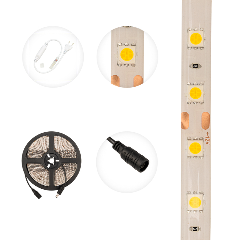 Лента светодиодная 12В, SMD5050, 14,4Вт/м, 60 LED/м, 3000К, 10мм, 5м, IP65 LAMPER — фото