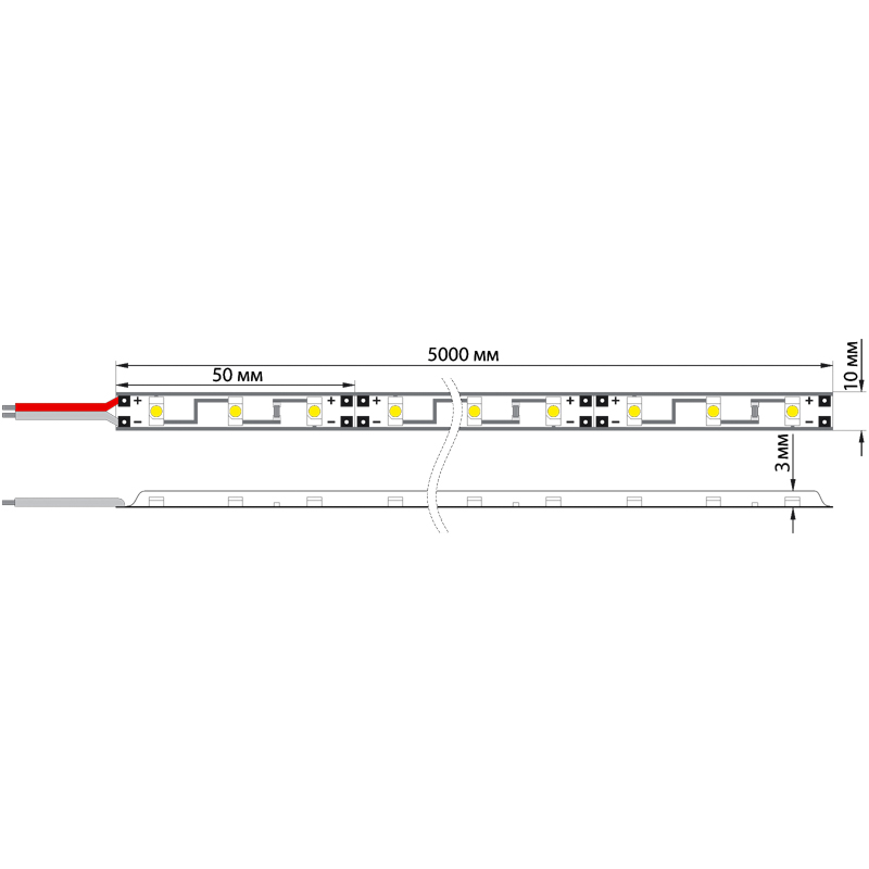 Лента светодиодная 12В, SMD5050, 14,4Вт/м, 60 LED/м, 3000К, 10мм, 5м, IP65 LAMPER — фото