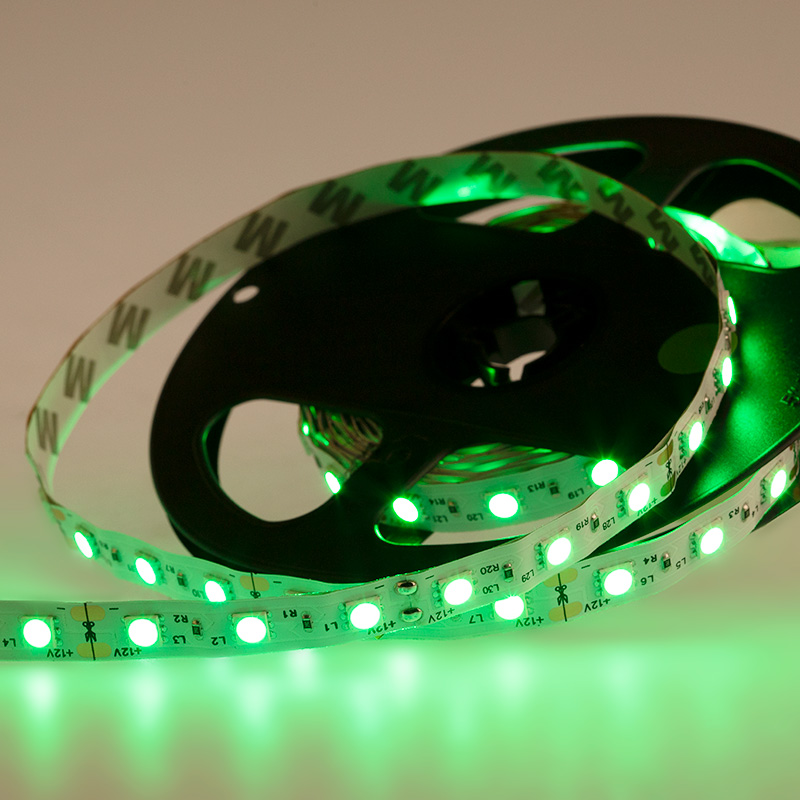 Лента светодиодная 12В, SMD5050, 14,4Вт/м, 60 LED/м, зеленый, 10мм, 5м, IP20 LAMPER — фото
