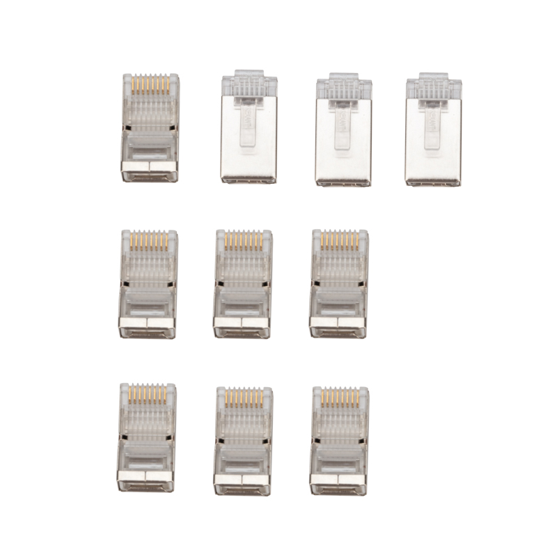Разъем сетевой LAN на кабель, штекер 8Р8С (RJ-45), под обжим, в экране, 10шт. REXANT — фото