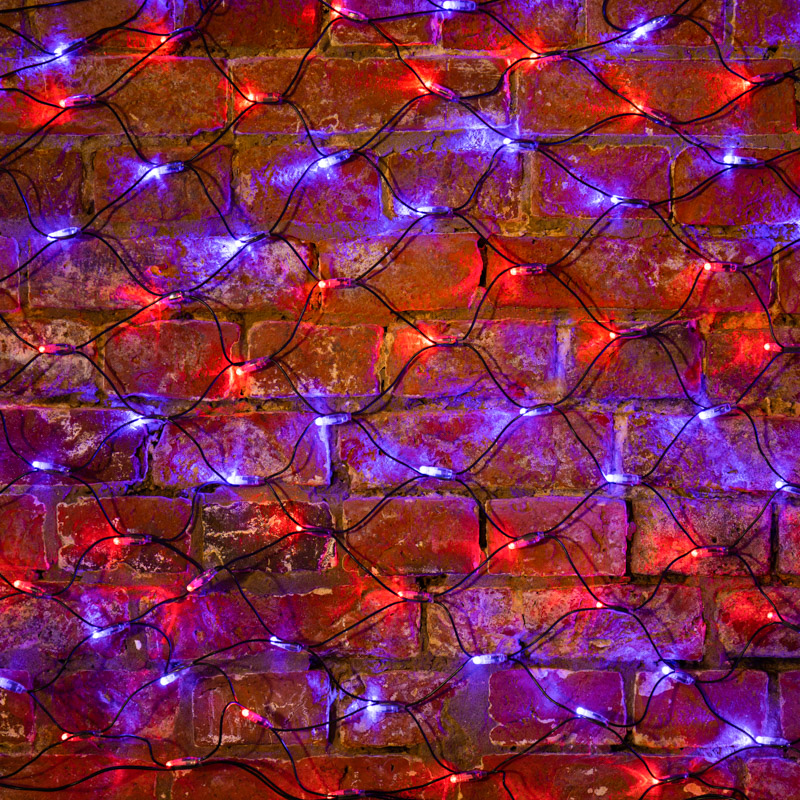 Гирлянда светодиодная Сеть 2х0,7м 176 LED КРАСНЫЙ/СИНИЙ черный ПВХ IP65 свечение с динамикой 230В контроллер в комплекте NEON-NIGHT — фото