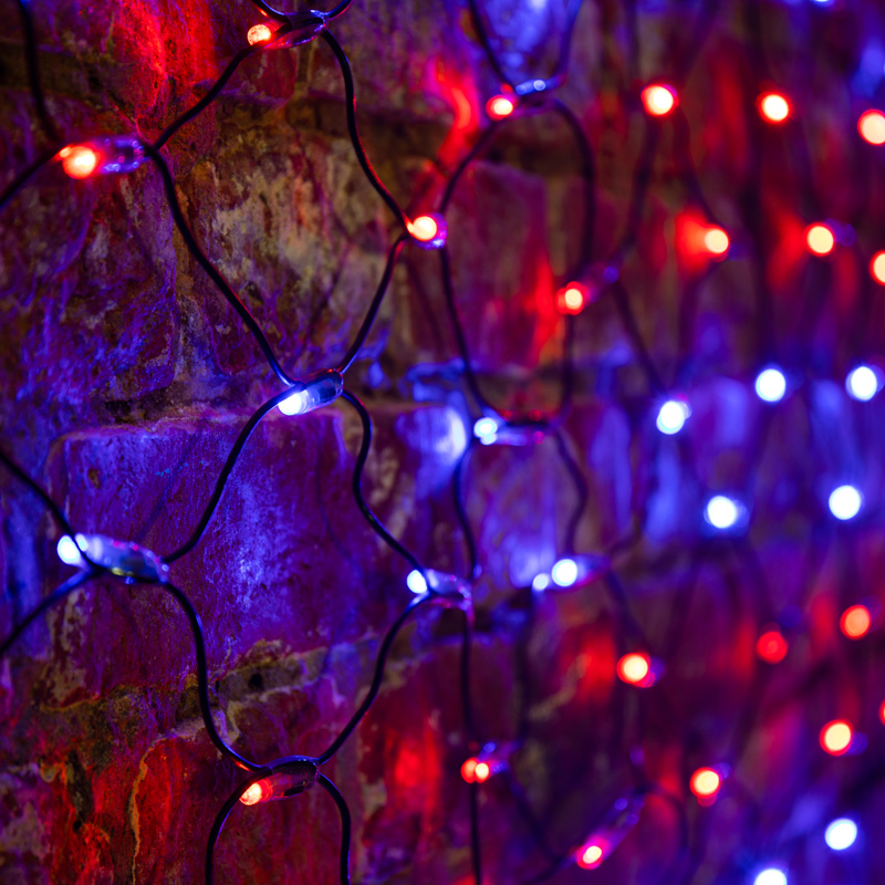 Гирлянда светодиодная Сеть 2х0,7м 176 LED КРАСНЫЙ/СИНИЙ черный ПВХ IP65 свечение с динамикой 230В контроллер в комплекте NEON-NIGHT — фото