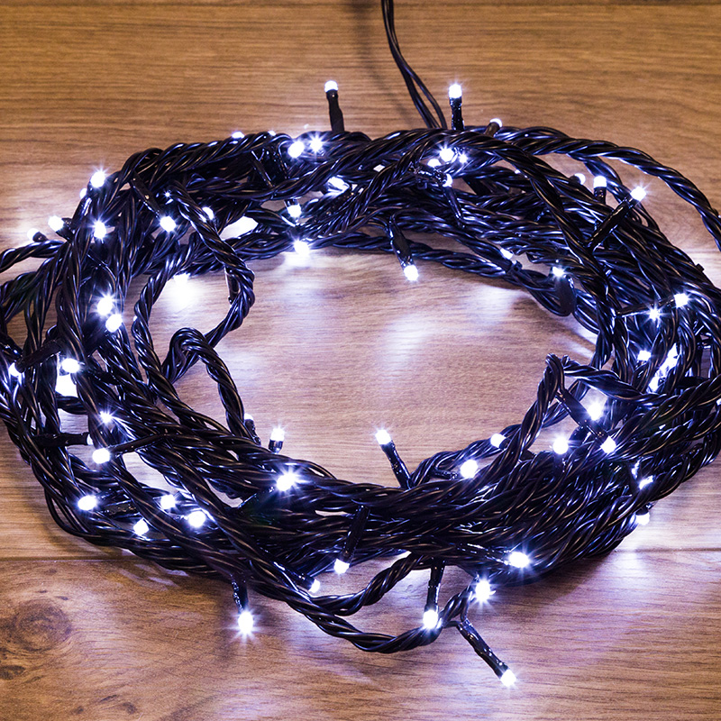 Гирлянда Нить управляемая 20м 200 LED БЕЛЫЙ черный ПВХ IP65 свечение с динамикой 230В нужен контроллер 217-204 NEON-NIGHT — фото