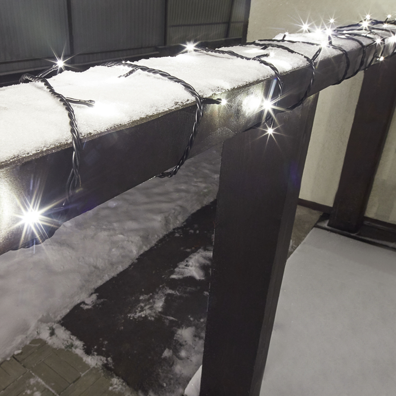 Гирлянда Нить управляемая 10м 100 LED ТЕПЛЫЙ БЕЛЫЙ черный ПВХ IP65 свечение с динамикой 230В нужен контроллер 217-204 NEON-NIGHT — фото