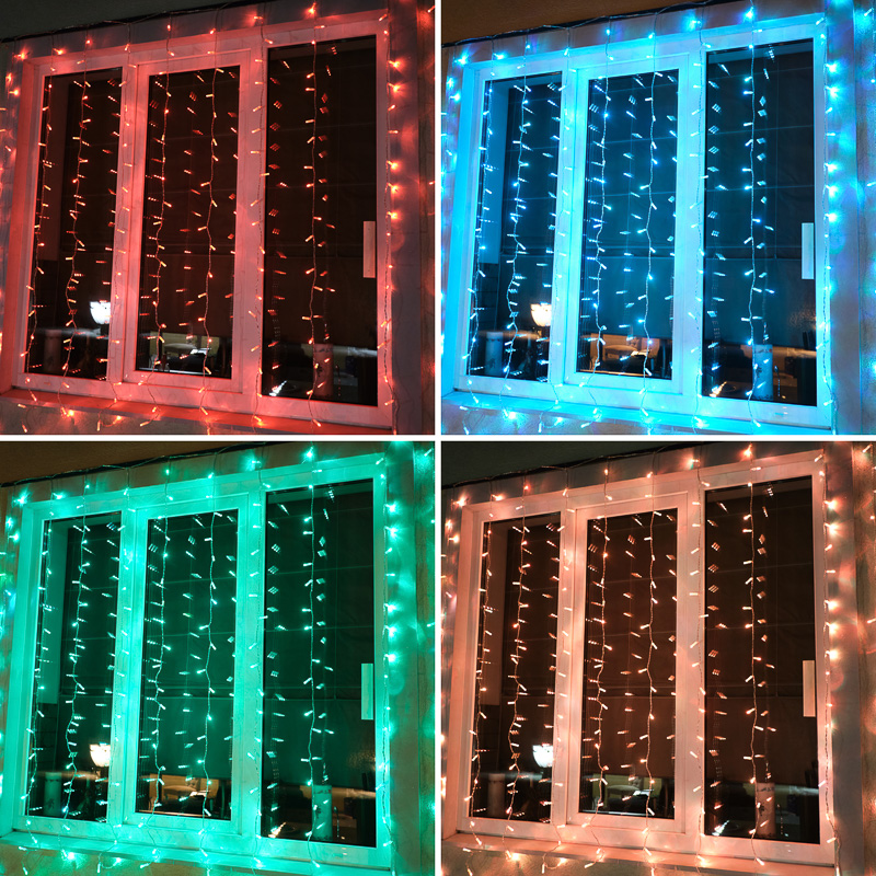Гирлянда светодиодная Занавес 2х2м 200 LED RGB прозрачный ПВХ IP65 свечение с динамикой 230В блок в комплекте NEON-NIGHT — фото