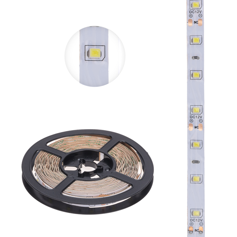 Лента светодиодная 12В, SMD2835, 4,8Вт/м, 60 LED/м, 6500К, 8мм, 5м, для БП с клеммами, IP20 LAMPER — фото
