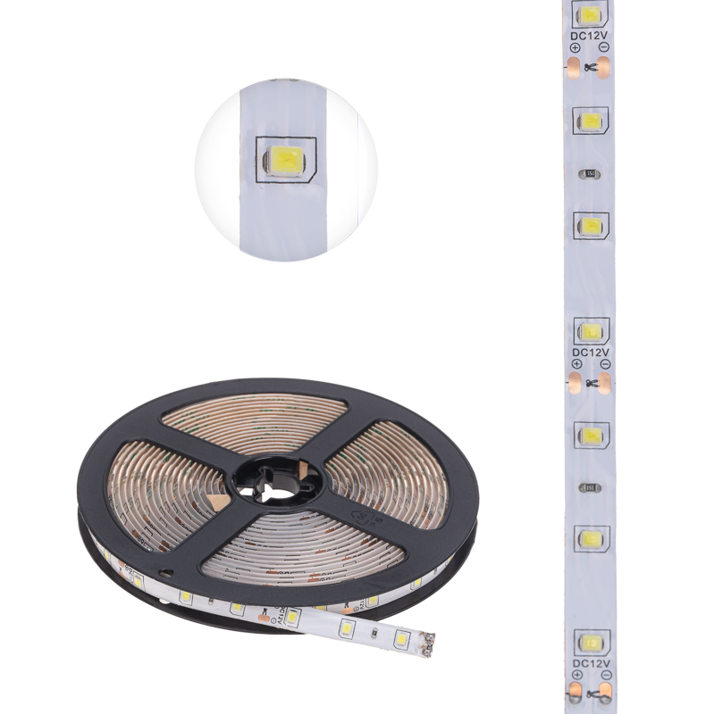 Лента светодиодная 12В, SMD2835, 4,8Вт/м, 60 LED/м, 6500К, 8мм, 5м, для БП с клеммами, IP65 LAMPER — фото