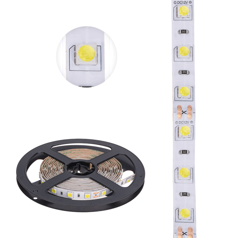 Лента светодиодная 12В, SMD5050, 14,4Вт/м, 60 LED/м, 6500К, 10мм, 3м, для БП с клеммами, IP20 LAMPER — фото