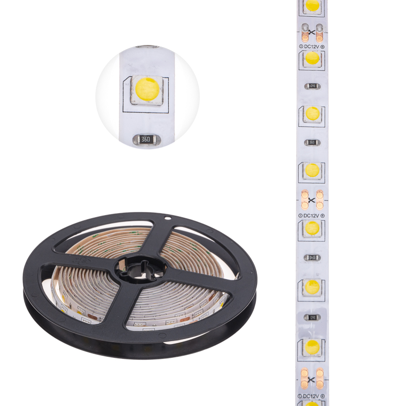 Лента светодиодная 12В, SMD5050, 14,4Вт/м, 60 LED/м, 4000К, 10мм, 3м, для БП с клеммами, IP65 LAMPER — фото
