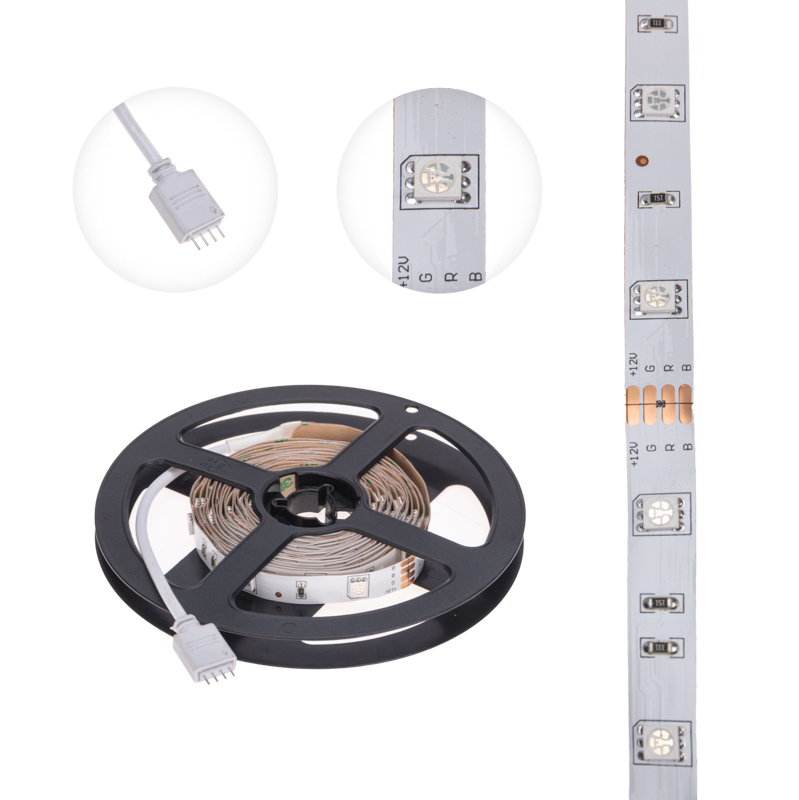 Лента светодиодная 12В, SMD3030, 10,5Вт/м, 30 LED/м, RGB, 10мм, 3м, с разьемом для контроллера 4PIN, IP20 LAMPER — фото