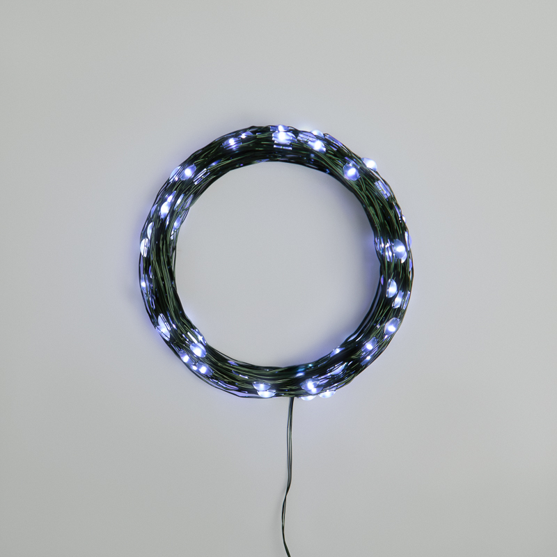 Гирлянда светодиодная Роса с контроллером 20м, 200LED, БЕЛЫЙ, IP20, 230В, зеленый провод NEON-NIGHT
