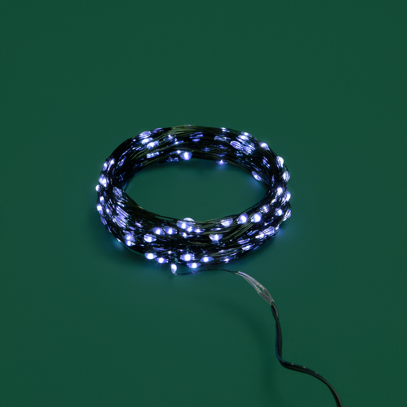 Гирлянда светодиодная Роса с контроллером 20м, 200LED, БЕЛЫЙ, IP20, 230В, зеленый провод NEON-NIGHT — фото