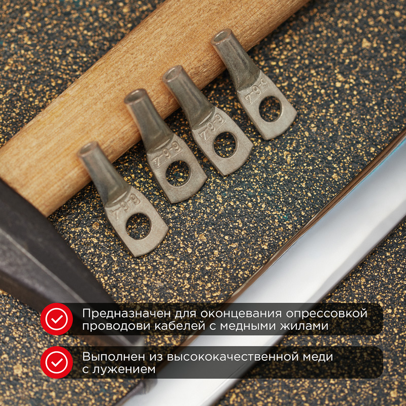 Наконечник медный луженый ТМЛ 6-6-4 (6мм² - Ø6мм) ГОСТ 7386-80 (в упак. 100шт) REXANT — фото