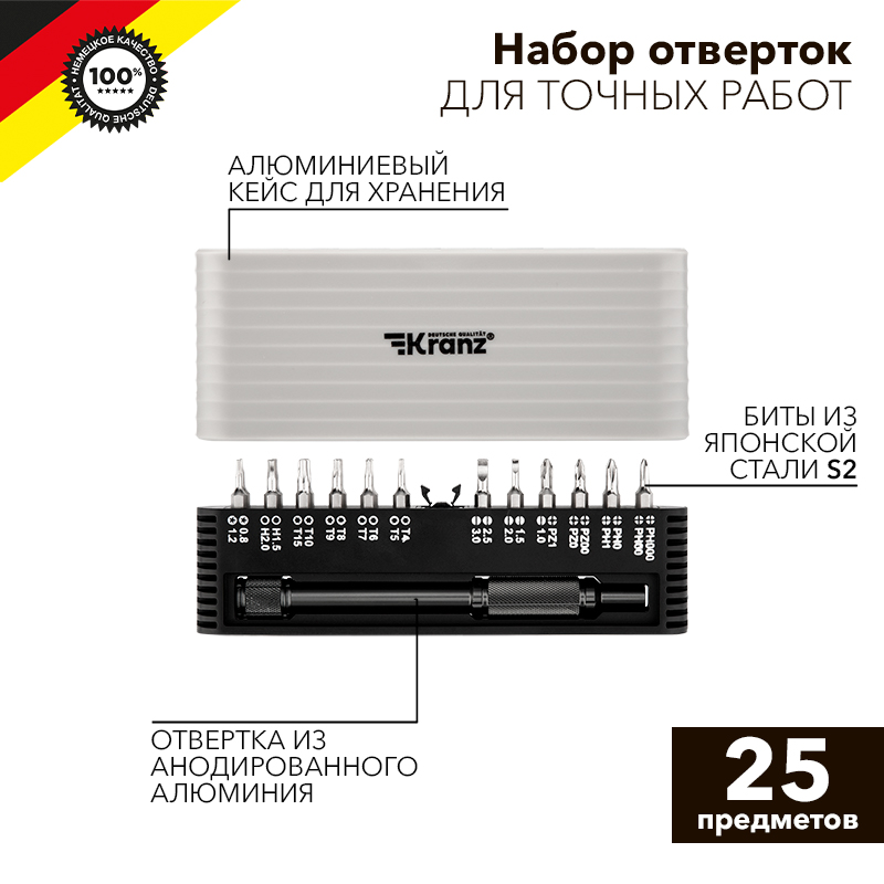 Набор отверток для точных работ RA-01, 25 предметов KRANZ — фото